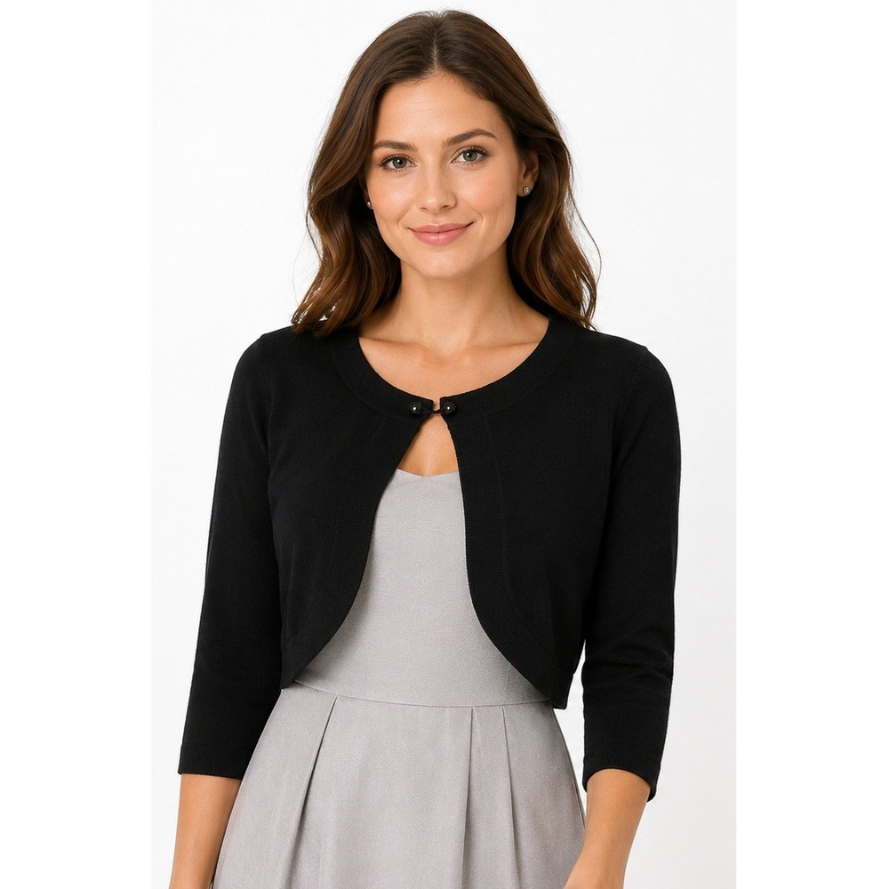 JESSICA HOWARD Black Cropped Bolero Shrug Cardigan 3/4 Sleeve